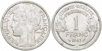 ФРАНЦИЯ 1 ФРАНК 1947 KM 885а.1 алюминий 4402-917