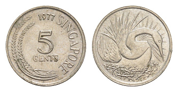 Сингапур 5 центов 1977 KM 2 медно-никель 4640-548