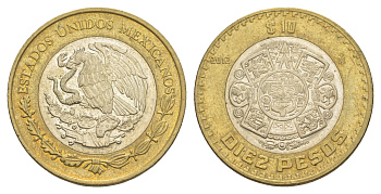 Мексика 10 песо 2012 Мо, бог Тонатиуха с огненной маской KM 616 биметалл aUNC 4637-731