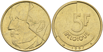 Бельгия 5 франков 1987 Belgique KM 163 алюминиевая бронза    4595-546
