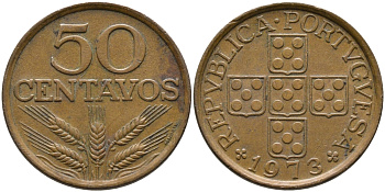 Португалия 50 сентаво 1973 KM 596 бронза 65-1116