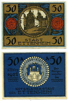 Эттенхайм 50 пфеннигов 1922 1 марта 1922, нотгельд (номер 4, RECKE DICH), земля Баден-Вюртемберг Grabowski 354.1 бумага 2195-45-3-2