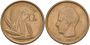 Бельгия 20 франков 1982 Belgie KM 160 никель бронза 4150-825