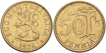 ФИНЛЯНДИЯ 50 ПЕННИ 1976 K KM 48 алюминиевая бронза 4563-432