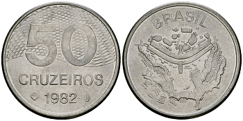 Бразилия 50 крузейро 1982 карта города Бразилиа KM 594.1 нержавеющая сталь 4120-1025