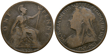 Великобритания 1 пенни 1896 Виктория (1837-1901) KM 790, Spink 3961 бронза 4680-443