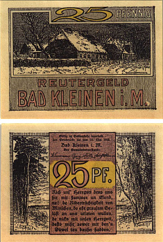 БАД-КЛЯЙНЕН 25 ПФЕННИГОВ 1922 НОТГЕЛЬД, ИЮНЬ 1922 - 31 МАЯ 1922, ЗЕМЛЯ МЕКЛЕНБУРГ-ПЕРЕДНЯЯ ПОМЕРАНИЯ Grabowski 705.1 бумага 8608-11-1-1