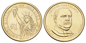 США 1 доллар 2012 Президент США - Гровер Кливленд (1885–1889) KM 525 медь с марганцево-латунным покрытием UNC 4699-927