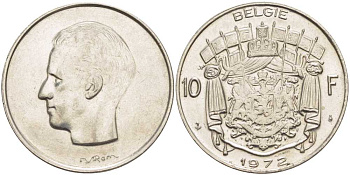 Бельгия 10 франков 1972 Belgie, Бодуэн I (1951-1993) KM 156.1 никель 38-632