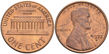 США 1 ЦЕНТ 1972 S, ЛИНКОЛЬН KM 201 медь цинк 188-157