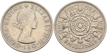 Великобритания 2 шиллинга (флорин) 1961 Елизавета II (1952-2022) KM 906, Spink 4146 медно-никель 4593-426