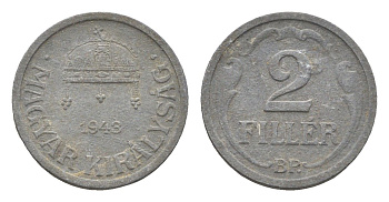 Венгрия 2 филлера 1943 BP KM 519 цинк 4665-554