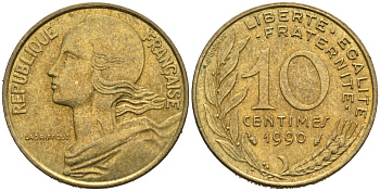 ФРАНЦИЯ 10 САНТИМОВ 1990 ТИП MORLON КМ 929, LE FRANC 144.30 медь алюминий никель 4564-1258
