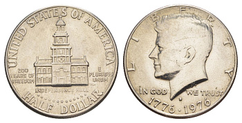 США 1/2 доллара (50 центов) 1976 D, 200 лет независимости, Джон Кеннеди KM 205 медь плакированная медно-никелем aUNC 4545-743