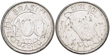 БРАЗИЛИЯ 100 КРУЗЕЙРО 1992 РЕФОРМА 1990-1993, ЛАМАНТИН KM 623 нержавеющая сталь 4392-735
