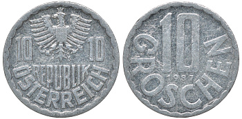 АВСТРИЯ 10 ГРОШЕЙ 1987 KM 2878 алюминий 72-1356