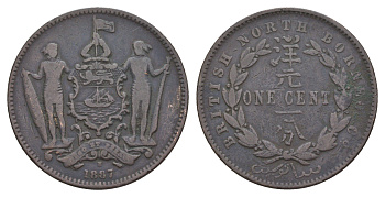 Северное Борнео 1 цент 1887 KM 2 бронза 4657-657