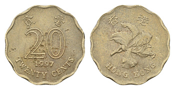 Гонконг 20 центов 1997 KM 67 никель латунь 201-358