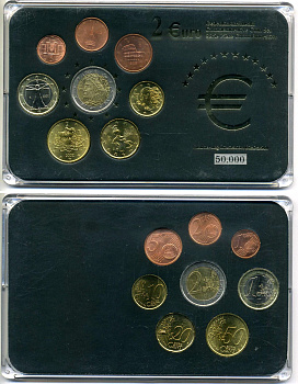 Италия евронабор из 8 монет 2002 в пластике 4-4-1-42