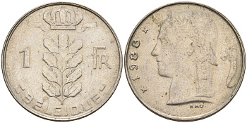 Бельгия 1 франк 1988 BELGIQUE KM 142.1 медно-никель 4592-516