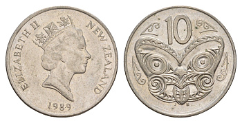 Новая Зеландия 10 центов 1989 KM 61 медно-никель 4182-144