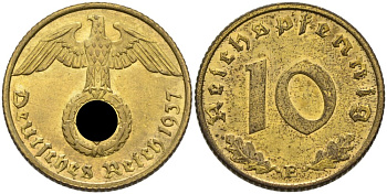 Германия 10 рейхспфеннигов 1937 E KM 92, J. 364 алюминиевая бронза 4575-544