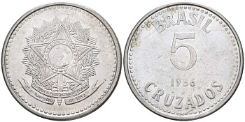 Бразилия 5 крузадо 1986 реформа (1986-1989) KM 606 нержавеющая сталь 24-121