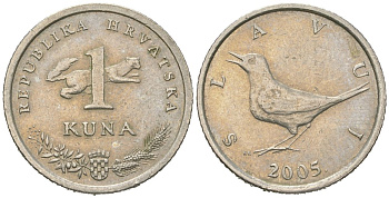 Хорватия 1 куна 2005 западный соловей, легенда на хорватском KM 9.1 медь цинк никель 4448-734