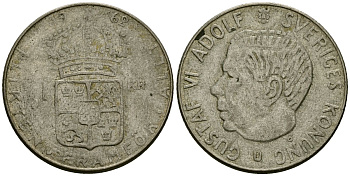 Швеция 1 крона 1962 U, Густав VI Адольф (1950-1973) KM 826 серебро 4177-1014