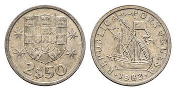 Португалия 2,5 эскудо 1983 парусник KM 590 медно-никель 4708-359