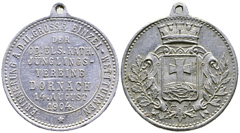 ШВЕЙЦАРИЯ НАГРАДНАЯ МЕДАЛЬ 1904 1 УШКОМ ДЛЯ НОСКИ, СОЮЗ МОЛОДЕЖИ ГОРОДА ДОРНАХ ( DORNACH) алюминий 4389-722