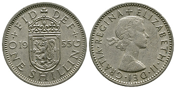 Великобритания 1 шиллинг 1955 Елизавета II (1952-2022), Шотландский герб KM 905, Spink 4148 медно-никель 4384-552