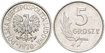 Польша 5 грошей 1970 MW  KM A46, Parchimowicz 204j алюминий 4181-1152