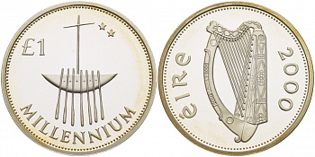 Ирландия 1 фунт 2000 миллениум, корабль KM P1 серебро PROOF 1078-1-21
