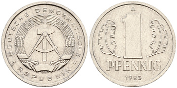 ГДР 1 пфенниг 1983 А  KM 8.2 алюминий 4115-133