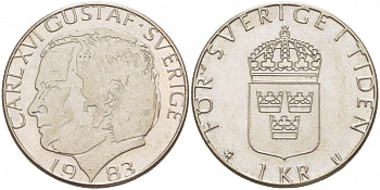 Швеция 1 крона 1983 Карл XVI Густав (1973- ) KM 852a медно-никель 4548-1015