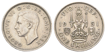 Великобритания 1 шиллинг 1951 Георг VI (1936-1952), Шотландский герб KM 877, Spink 4109 медно-никель 4707-1114
