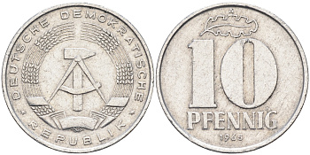 ГДР 10 пфеннигов 1965 А KM 10 алюминий 4589-116