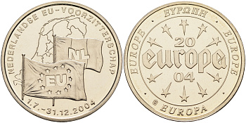 Нидерланды медаль 2004 резиденство в Евросоюзе, серебрение, тираж 20000 экз.  медно-никель  PROOF 1096-4-35
