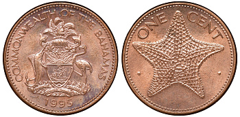 Багамские острова 1 цент 1995 морская звезда KM 59a медь цинк 4175-1142