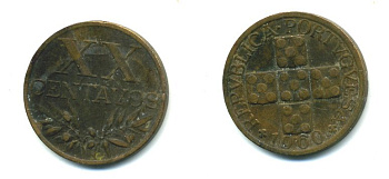 ПОРТУГАЛИЯ 20 СЕНТАВО 1960 KM 584 бронза 35-719