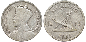 Фиджи 1 шиллинг 1935 Георг V (1910-1936), парусник KM 4 серебро    91-1026