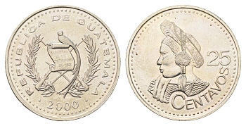 Гватемала 25 сентаво 2000 KM 278.6 медно-никель UNC 4666-727