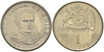 Чили 1 эскудо 1972 Хосе Мигель Каррера KM 197 медно-никель 4387-352