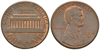 США 1 цент 1984 D KM 201b цинк плакированная медью 4580-715