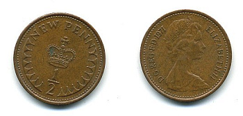 Великобритания 1/2 пенни 1971 Елизавета II (1952-2022) КМ 914, Spink 4239 бронза 4110-1645