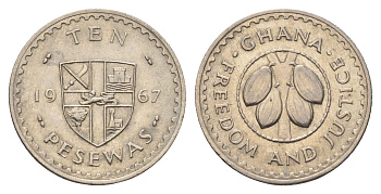 Гана 10 песев 1967 KM 16 медно-никель UNC 92-833