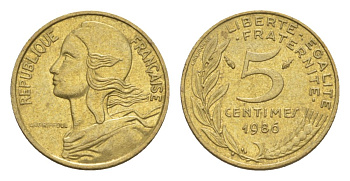 Франция 5 сантимов 1986 тип Morlon KM 933, Le Franc 125.22 алюминиевая бронза 4630-342