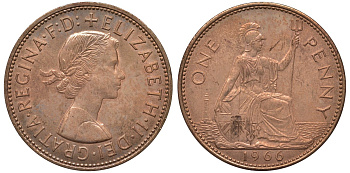 Великобритания 1 пенни 1966 Елизавета II (1952-2022) KM 897, Spink 4157 бронза 4131-514