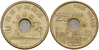 Испания 25 песет 1993 страна Басков (PAIS VASCO), Хуан Карлос I (1975-2014) KM 920 никель бронза    4597-146